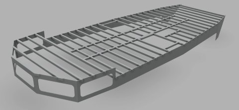 The skeleton of fiberglass pultrusion frame members that separates the two decks.